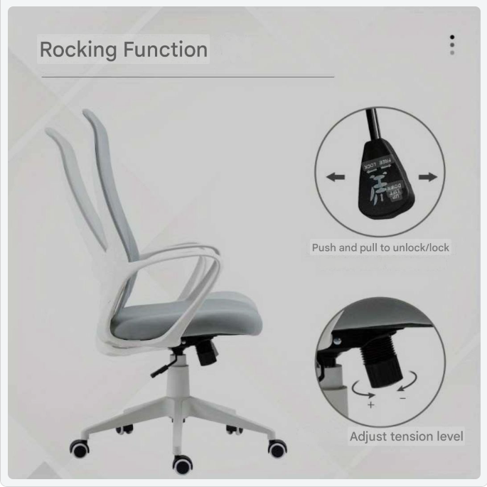 Bureaustoel – Kantoorstoel – Draaistoel – Werkstoel – Office Chair – Verstelbare Hoogte – Kantelfunctie – Ergonomisch Mesh – Lichtgrijs