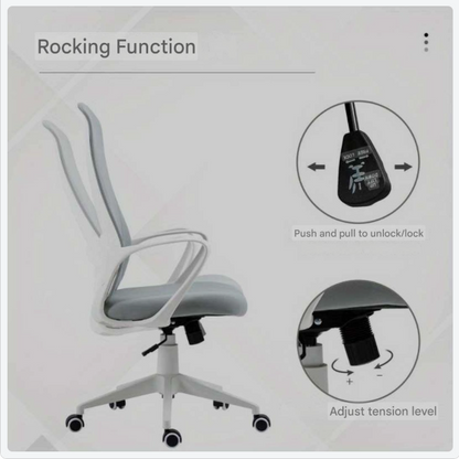 Bureaustoel – Kantoorstoel – Draaistoel – Werkstoel – Office Chair – Verstelbare Hoogte – Kantelfunctie – Ergonomisch Mesh – Lichtgrijs