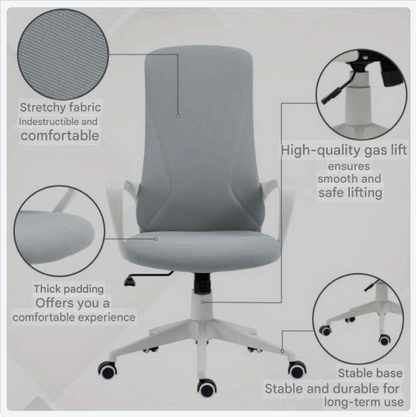 Bureaustoel – Kantoorstoel – Draaistoel – Werkstoel – Office Chair – Verstelbare Hoogte – Kantelfunctie – Ergonomisch Mesh – Lichtgrijs