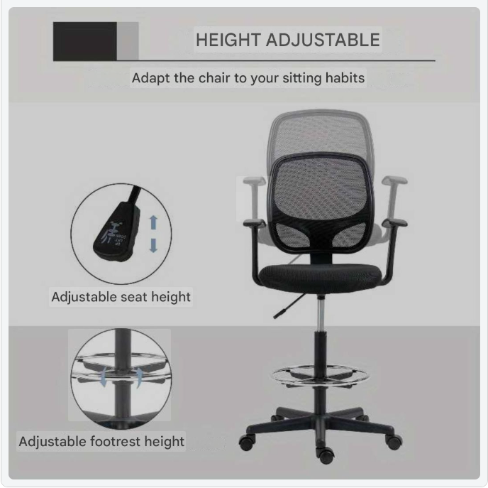 Ergonomische Bureaustoel – Bureaustoel Met Voetensteun – Draaibare Werkstoel – Verstelbare Stoel – Kantoorstoel Zwart – 360° Draaibaar – Verstelbare Hoogte 110-132 cm