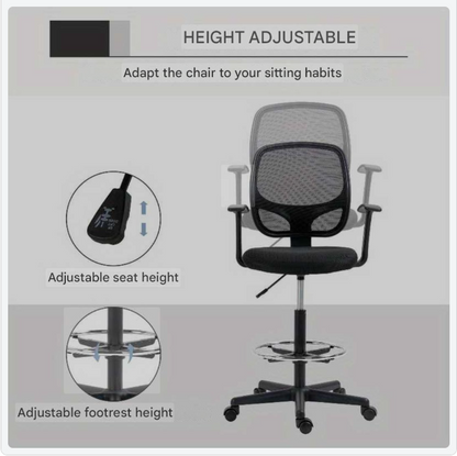 Ergonomische Bureaustoel – Bureaustoel Met Voetensteun – Draaibare Werkstoel – Verstelbare Stoel – Kantoorstoel Zwart – 360° Draaibaar – Verstelbare Hoogte 110-132 cm