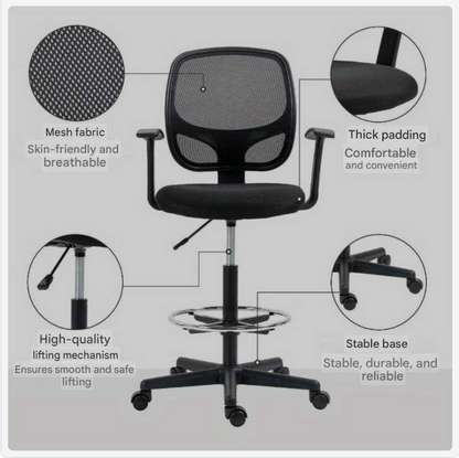 Ergonomische Bureaustoel – Bureaustoel Met Voetensteun – Draaibare Werkstoel – Verstelbare Stoel – Kantoorstoel Zwart – 360° Draaibaar – Verstelbare Hoogte 110-132 cm
