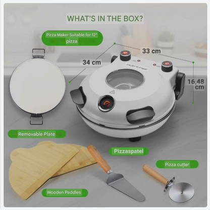 Pizzaoven – Elektrische Oven – Pizzamaker – Pizza Bakoven – Compacte Mini Oven – Tot 425°C Temperatuur – 1200 Watt Vermogen – Zwart