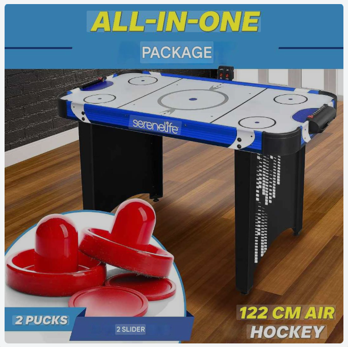 Air Hockey Tafel – Airhockey Spel – Tafelspel – Lucht Hockey – Speeltafel – Blauw Zwart – Ingebouwd Digitaal Scorebord – Krachtige 110V Ventilator