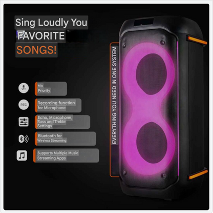 Bluetooth Party Speaker – Draagbare Speaker – Karaoke Speaker – Outdoor Speaker – Bluetooth Speaker – 160W Krachtig Geluid – Draadloze TWS Connectie – Zwart
