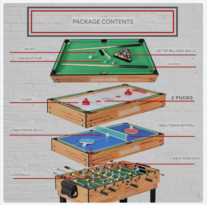 Speeltafel – Spelcentrum – Multifunctionele Tafel – Spelletjestafel – Gezelschapsspel Tafel – Zwart – 5-in-1 Spellen – Inklapbaar & Compact