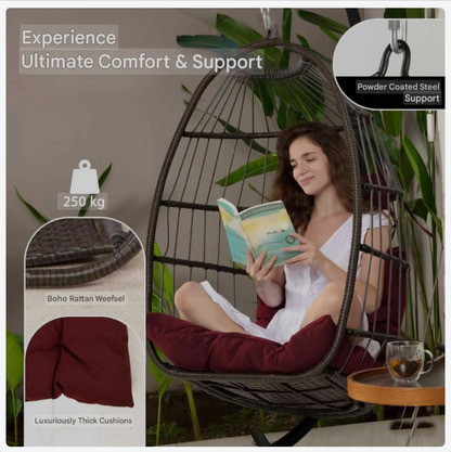 Hangende Eierstoel – Schommelstoel – Hangstoel – Relaxstoel – Eierhangstoel – Diepgrijs – Draagvermogen 250 kg – Water- en UV-bestendige Kussens