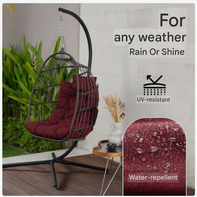 Hangende Eierstoel – Schommelstoel – Hangstoel – Relaxstoel – Eierhangstoel – Diepgrijs – Draagvermogen 250 kg – Water- en UV-bestendige Kussens