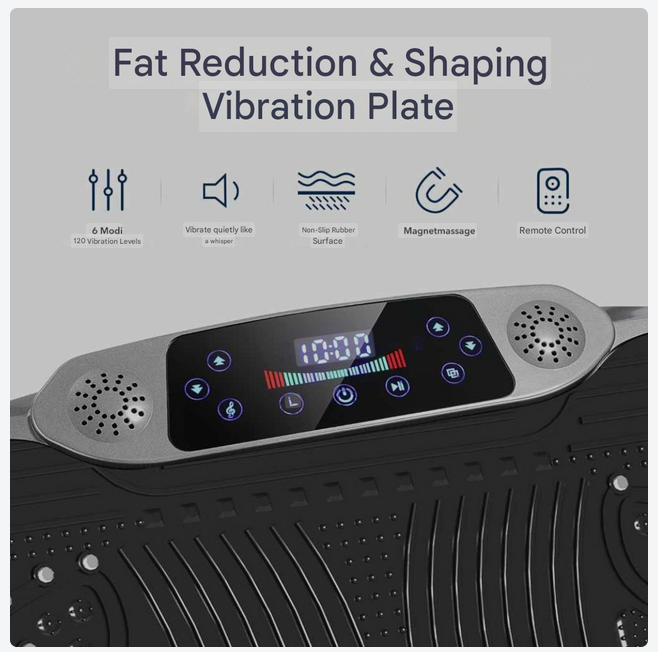 Trilplaat – Vibratieplaat – Fitnessplaat – Powerplate – Trainingsapparaat – 120 Instelbare Intensiteitsniveaus – Krachtige 300W Motor – Inclusief Weerstandsbanden – Zilverkleurig