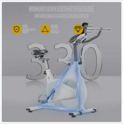 Hometrainer – Fitnessfiets – Fietstrainer – Ergometer – Indoor Bike – Schokabsorberend Frame – Hartslagmeter & Multifunctioneel Display – Wit – Max 150 kg