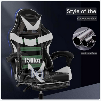 Gamingstoel – Gamestoel – Gaming Chair – Game Stoel – Bureaustoel – Ergonomisch – Verstelbare Rugleuning – Hoogwaardig PU-leer – Met Metaal Frame – Zwart/Wit
