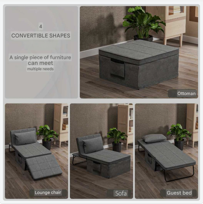 Logeerbed – Opklapbed – Slaapbank – Vouwbed – Fauteuil – 8 cm Matras – 5 Hoogtestanden Verstelbaar – 188x75x38 cm – Metaal