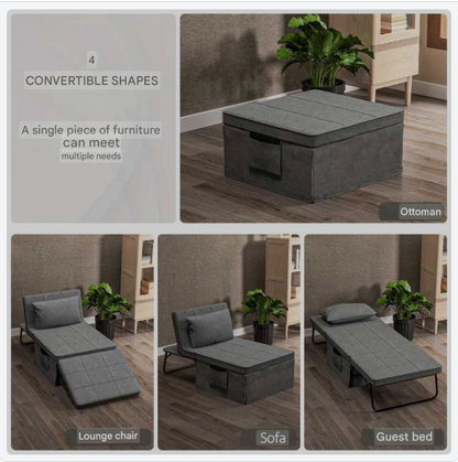 Logeerbed – Opklapbed – Slaapbank – Vouwbed – Fauteuil – 8 cm Matras – 5 Hoogtestanden Verstelbaar – 188x75x38 cm – Metaal