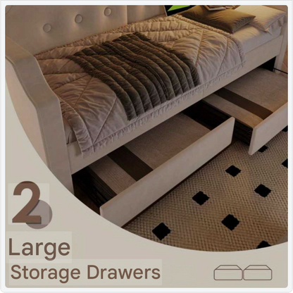 Bedbank – Slaapbank – Sofa Bed – Logeerbed – Zetelbed – 90x200 cm – Ingebouwde Leeslamp – 2 Opbergladen