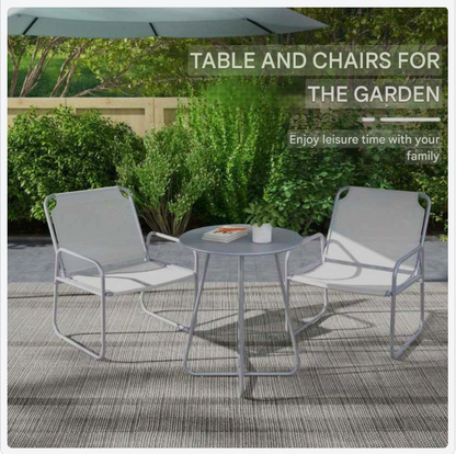 Bistro Set – Buitenmeubel – Tuinset – Terrasset – Balkonset – Weerbestendig Metalen Frame – Lichtgrijze Waterafstotende Kussens