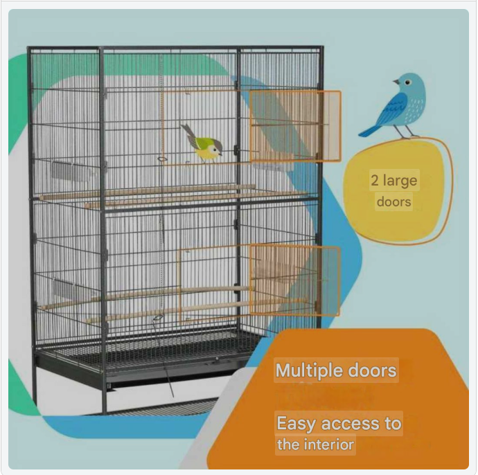 Kleindierkooi – Vogelkooi – Knaagdierkooi – Hamsterkooi – Dierenkooi – Ruim Design 94x57x153 cm – Met Deur en Wielen