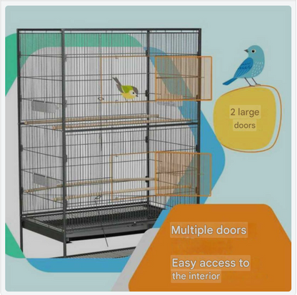 Kleindierkooi – Vogelkooi – Knaagdierkooi – Hamsterkooi – Dierenkooi – Ruim Design 94x57x153 cm – Met Deur en Wielen