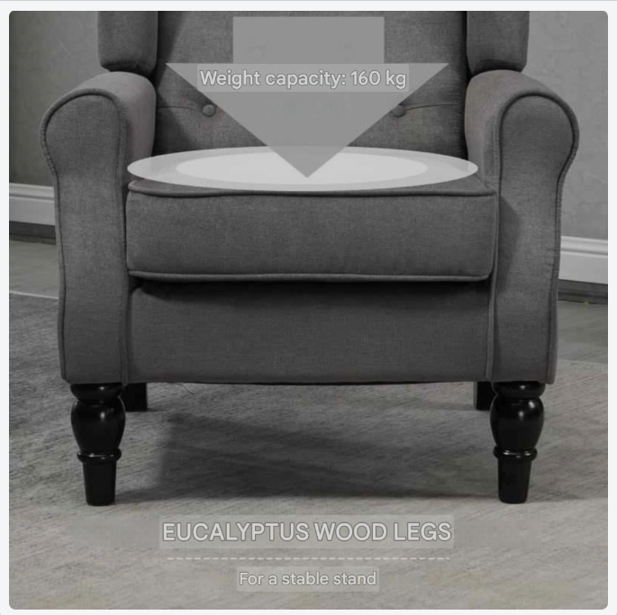Fauteuil – Lounge Stoel – Relaxstoel – Leesstoel – Zithoekstoel – Handmatig Verstelbaar – Memory Foam Zitkussen – Donkergrijs – Stevig Tot 160 kg – Eenvoudig Schoon Te Maken