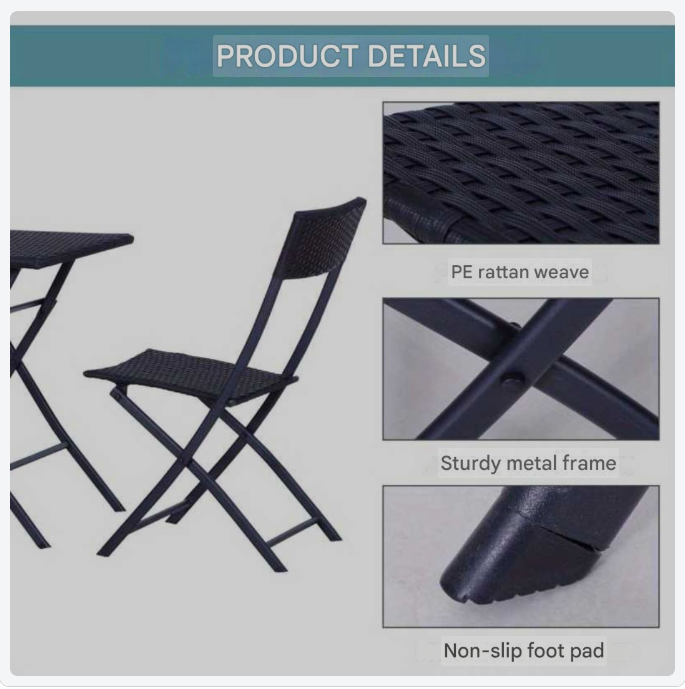 Bistro Set – Tuinset – Balkonset – Terrasmeubilair – Zwart Poly Rotan – Compact Voor 2 Personen – Weerbestendig & Onderhoudsvriendelijk