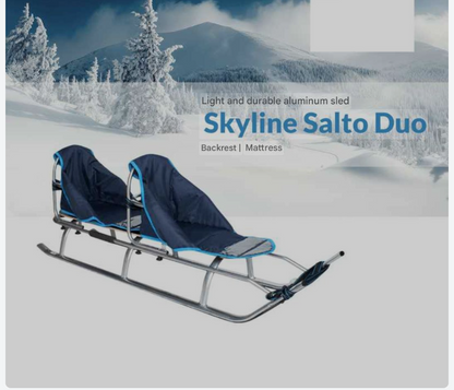 Grote Tandem Slee – Tandemslee, Sneeuwslee, Bobslee, Duo Slee – Veilig Met Veiligheidsgordels – Lichtgewicht Aluminium & Waterdichte Matras