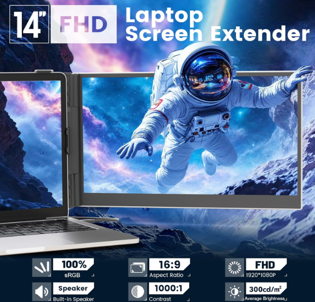 Laptop scherm – Laptop scherm uitbreider – Draagbaar scherm – Extra scherm laptop – 14,1 Inch Full HD – Ultralicht 600g – Plug & Play – USB-C & HDMI