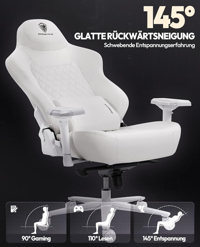 Gamingstoel – Bureaustoel – Gamedraaistoel – Werkstoel – Wit – Maximaal Draaggewicht 200 kg – Verstelbare 4D-Armleuningen - QUORE