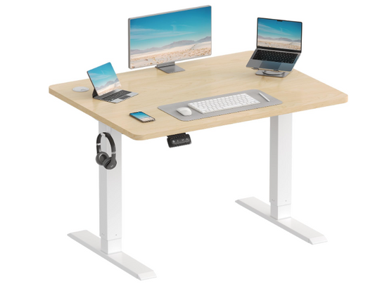 Elektrisch Verstelbaar Bureau – Zit-Sta Bureau – Bureaumeubel – Computertafel – Werkplekmeubel – 100 x 60 cm – Met Geheugenfunctie – Robuust Stalen Onderstel Beige