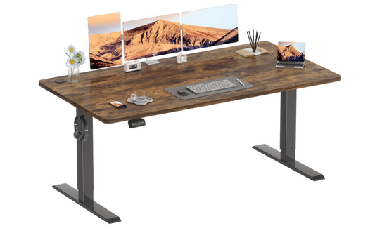 Verstelbaar Bureau – Zit-Sta Bureau – Elektrisch Bureau – Bureau Met Hoogteverstelling – Bruin 160x60 cm – Geheugenfunctie Met 2 Instellingen – Stabiel Industrieel Metaal
