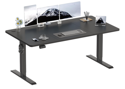 Elektrisch Hoogte Verstelbaar Bureau – Zit Sta Bureau – In hoogte verstelbaar bureau – Computerbureau – Werkplek bureau – 160 x 70 cm – Memoryfunctie met 2 Instelbare Posities – Stabiel Matzwart Industrieel Stalen Frame