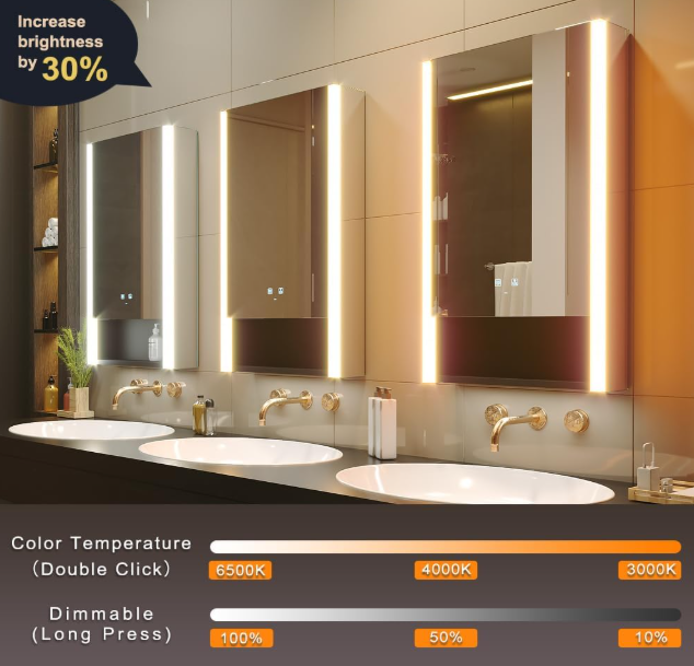 LED Verlichte Badkamerkast – Spiegelkast – Medicijnkast – Spiegelkast Met Verlichting – Badkamermeubel – 55x80 cm – Instelbare Kleurtemperatuur – Anti-Fog Systeem