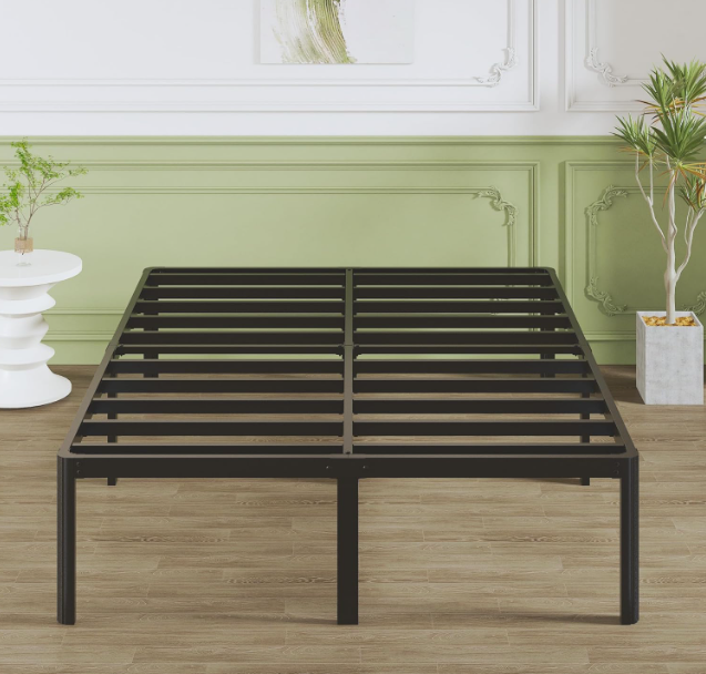 Metalen Bedframe – Stalen Bed – Tweepersoonsbed – Slaapbank – Bedframe 160x200 cm – Zwart Metalen Constructie – Afgeronde Cilindervormige Poten