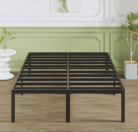 Metalen Bedframe – Stalen Bed – Tweepersoonsbed – Slaapbank – Bedframe 160x200 cm – Zwart Metalen Constructie – Afgeronde Cilindervormige Poten