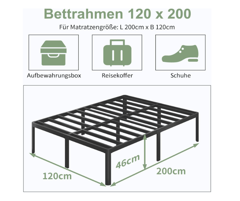 Metalen Bedframe – Stalen Bed – Metaalbed – Bedframe 120x200 – Kinderbed – Geluidloos – Draagkracht 450 kg
