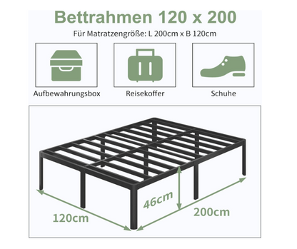 Metalen Bedframe – Stalen Bed – Metaalbed – Bedframe 120x200 – Kinderbed – Geluidloos – Draagkracht 450 kg