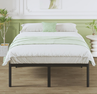 Metalen Bedframe – Stalen Bed – Tweepersoonsbed – Slaapbank – Bedframe 160x200 cm – Zwart Metalen Constructie – Afgeronde Cilindervormige Poten