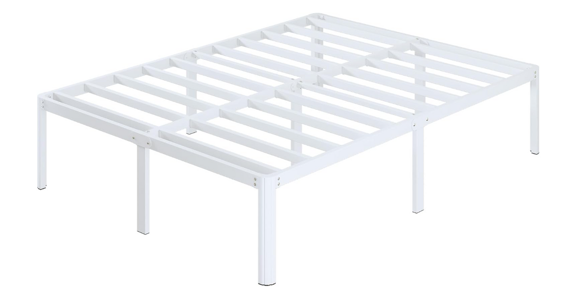 Metalen Bed 150x200 cm – Bedframe – Ledikant – Slaapkamermeubel – Stalen Frame – Wit – Metalen Lattenbodem – 46 cm Hoog – Ruimtebesparend – Geluidsvrij