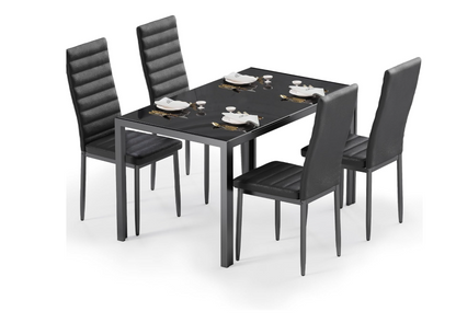 Eettafelset – Eettafel – Tafel met Stoelen – Eetkamerset – Zwart Eettafelmeubel – 7-Delig – Gehard Glazen Blad – Comfortabele Stoelen