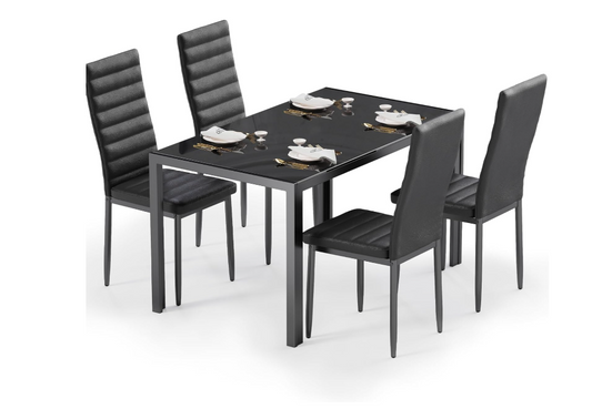 Eettafelset – Eettafel – Tafel met Stoelen – Eetkamerset – Zwart Eettafelmeubel – 7-Delig – Gehard Glazen Blad – Comfortabele Stoelen