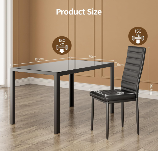 Eettafelset – Eettafel – Tafel met Stoelen – Eetkamerset – Zwart Eettafelmeubel – 7-Delig – Gehard Glazen Blad – Comfortabele Stoelen