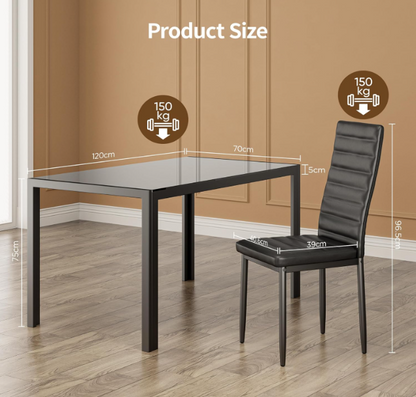 Eettafelset – Eettafel – Tafel met Stoelen – Eetkamerset – Zwart Eettafelmeubel – 7-Delig – Gehard Glazen Blad – Comfortabele Stoelen