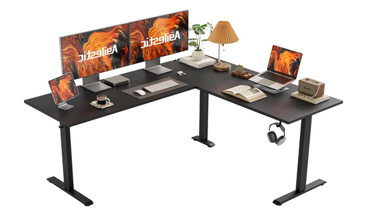 L-Vormig Bureau – Hoekbureau – Zit-Sta Bureau – Verstelbaar Bureau – Elektrisch Hoogte Verstelbaar – 160 x 140 cm – Stil Motorisch Systeem