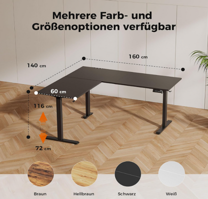 L-Vormig Bureau – Hoekbureau – Zit-Sta Bureau – Verstelbaar Bureau – Elektrisch Hoogte Verstelbaar – 160 x 140 cm – Stil Motorisch Systeem