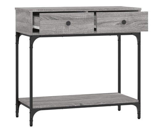 Sidetable – Console Table – Haltafel – Wandtafel – Kaptafel – Grijs – Hout en Metaal – Inclusief Lade en Open Plank – 75x34,5x75 cm