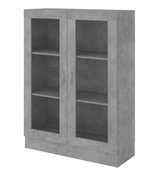 Displaykast – Boekenkast – Opbergkast – Vitrinekast – Kantoor Kast – Beton Grijs – 82,5x30,5x115 CM – Duurzaam Houtmateriaal – Met Glazen Deuren En Muurbeugel