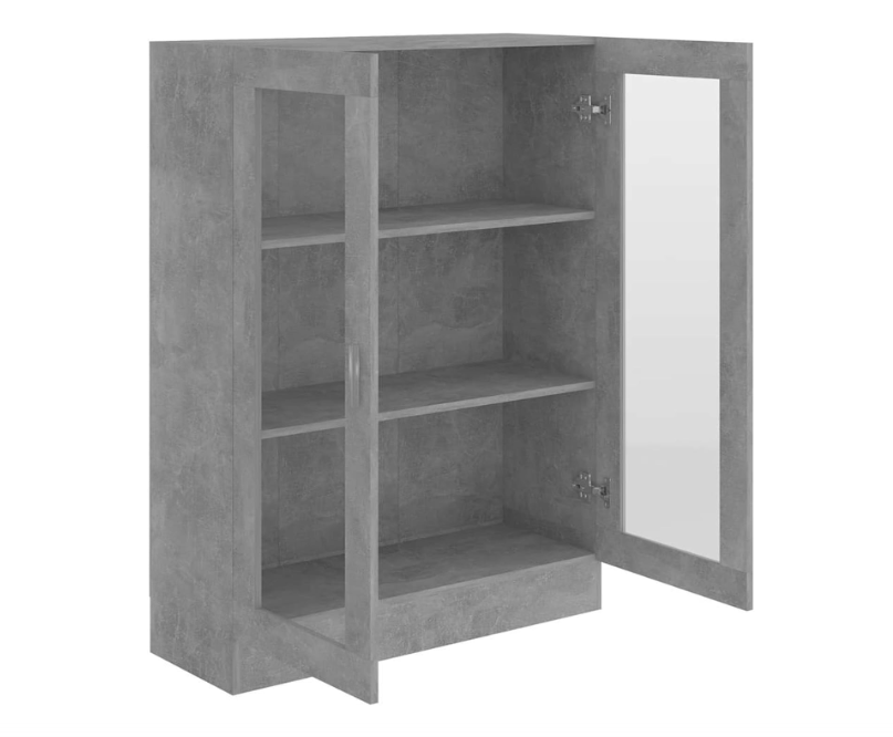 Displaykast – Boekenkast – Opbergkast – Vitrinekast – Kantoor Kast – Beton Grijs – 82,5x30,5x115 CM – Duurzaam Houtmateriaal – Met Glazen Deuren En Muurbeugel