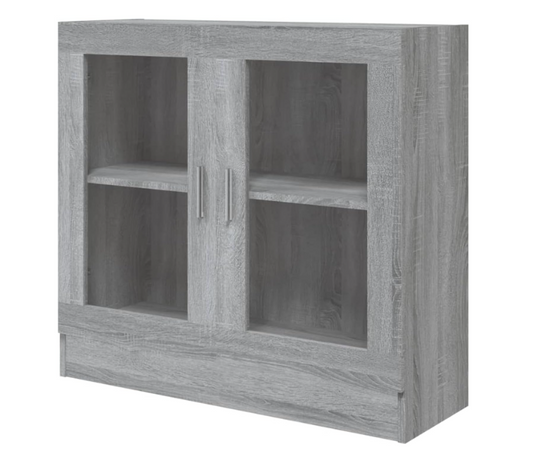 Vitrinekast – Displaykast – Boekenkast – Opbergkast – Woonkamerkast – Grijs Sonoma – 82,5x30,5x80 cm – Houtmateriaal Met Glas – Inclusief Wandbeugel Voor Extra Stabiliteit