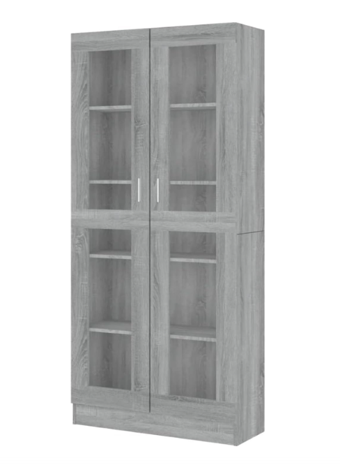 Vitrinekast – Boekenkast – Displaykast – Opbergkast – Kast Met Glazen Deuren – Grey Sonoma – 82,5 x 30,5 x 185,5 cm – Stevig Houtmateriaal – Inclusief Wandbeugel