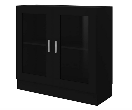 Vitrinekast – Glazen Kast – Boekenkast – Opbergkast – Displaykast – Zwart Hout – 82,5x30,5x80 cm – Stevig & Ruim