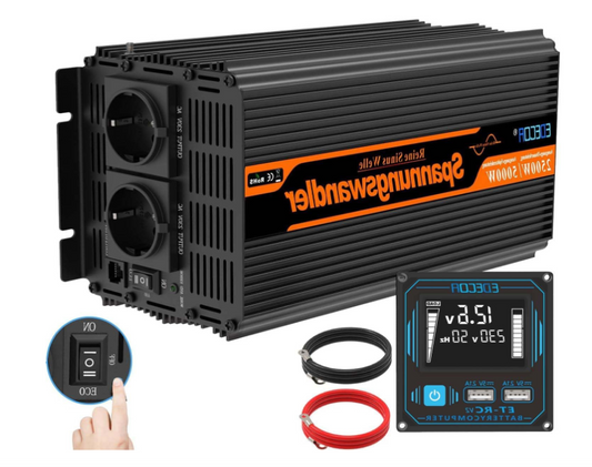 Omvormer – Spanningsomzetter – Stroomomvormer – Inverter – Converter – 2500W Continu Vermogen – Pure Sinusgolf Met LCD Afstandsbediening
