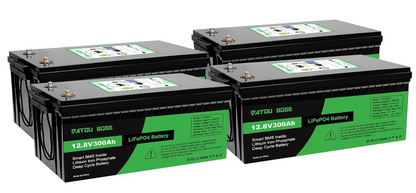 LiFePO4 Accu 12V 300Ah – Lithium Batterij – Camper Accu – Boot Accu – Zonnepanelen Accu – 4 Stuks Set – 200A BMS Beveiliging – 15000 Cyclus Duurzaam